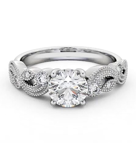 Round Diamond Vintage Style Engagement Ring 9K White Gold Solitaire ENRD87_WG_THUMB2 