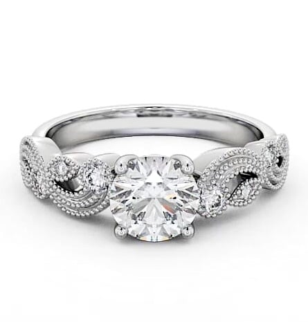 Round Diamond Vintage Style Engagement Ring Palladium Solitaire ENRD87_WG_THUMB1