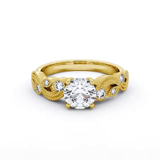 Round Diamond Engagement Ring 18K Yellow Gold Solitaire With Side Stones - Miya ENRD87_YG_HAND