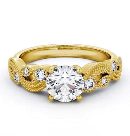 Round Diamond Vintage Style Engagement Ring 9K Yellow Gold Solitaire ENRD87_YG_THUMB1