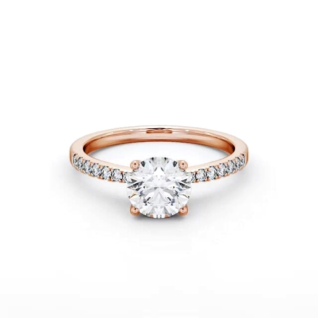Round Diamond Engagement Ring 9K Rose Gold Solitaire With Side Stones - Everly ENRD89S_RG_HAND