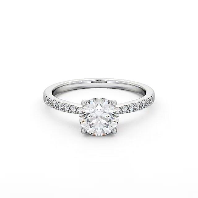 Round Diamond Engagement Ring 18K White Gold Solitaire With Side Stones - Everly ENRD89S_WG_HAND