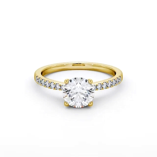 Round Diamond Engagement Ring 9K Yellow Gold Solitaire With Side Stones - Everly ENRD89S_YG_HAND