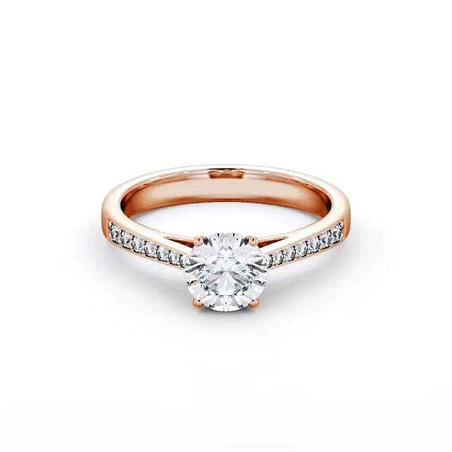 Round Diamond Engagement Ring 18K Rose Gold Solitaire With Side Stones - Harleen ENRD8S_RG_HAND
