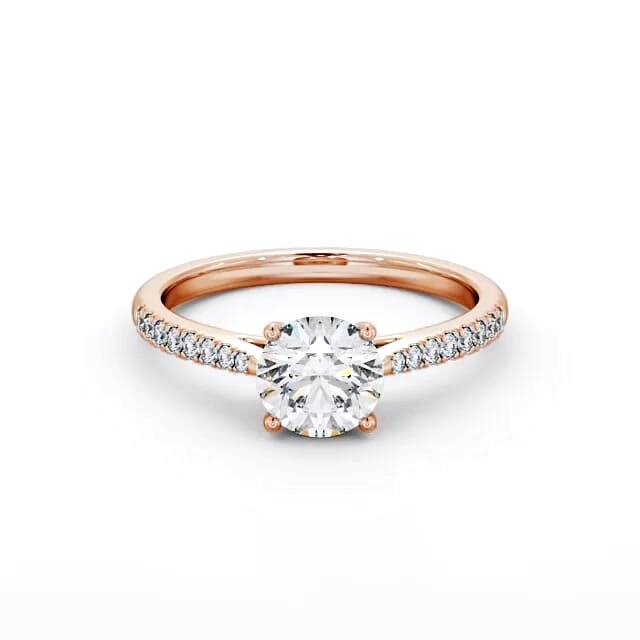 Round Diamond Engagement Ring 9K Rose Gold Solitaire With Side Stones - Indiana ENRD90S_RG_HAND