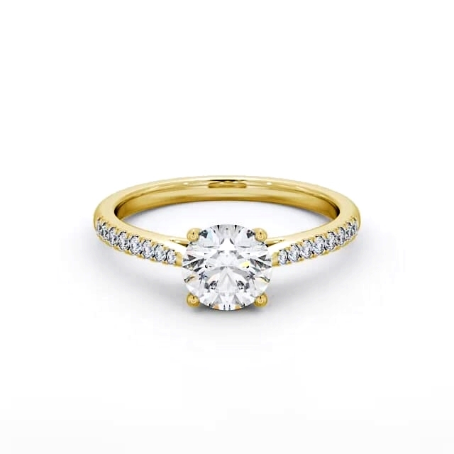 Round Diamond Engagement Ring 9K Yellow Gold Solitaire With Side Stones - Indiana ENRD90S_YG_HAND