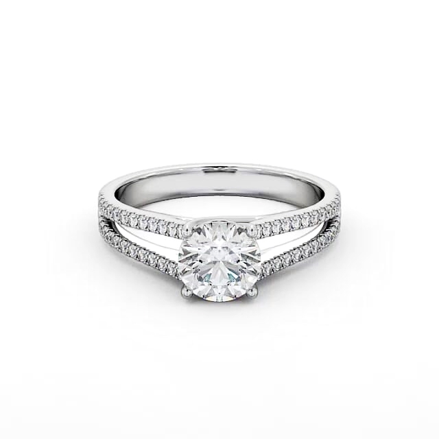 Round Diamond Engagement Ring 18K White Gold Solitaire With Side Stones - Liliana ENRD92_WG_HAND