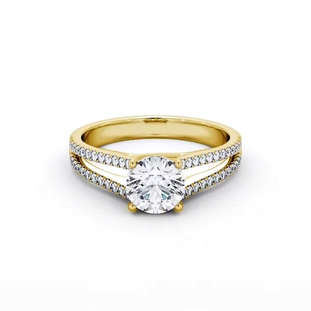 Round Diamond Engagement Ring 18K Yellow Gold Solitaire With Side Stones - Liliana ENRD92_YG_HAND