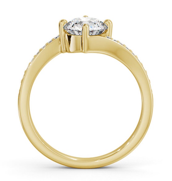 Round Diamond Offset Band Engagement Ring 18K Yellow Gold Solitaire with Channel Set Side Stones ENRD93_YG_THUMB1