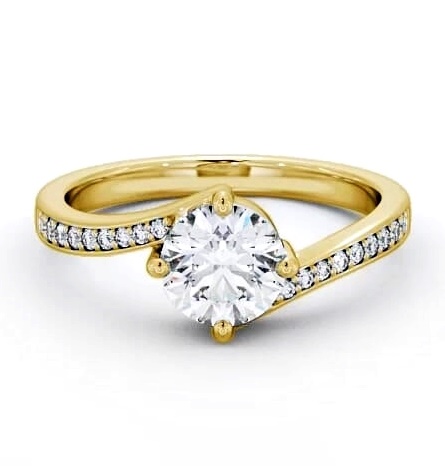 Round Diamond Offset Band Engagement Ring 18K Yellow Gold Solitaire ENRD93_YG_THUMB1