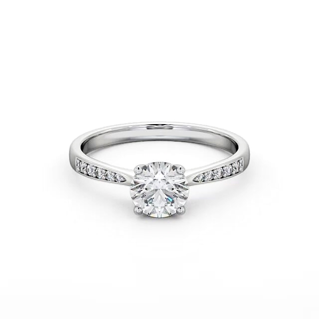 Round Diamond Engagement Ring 18K White Gold Solitaire With Side Stones - Advika ENRD94S_WG_HAND