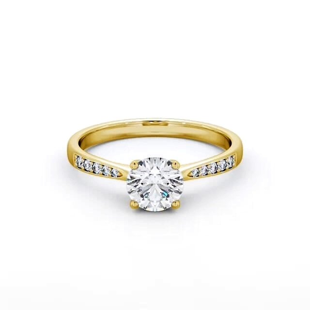 Round Diamond Engagement Ring 9K Yellow Gold Solitaire With Side Stones - Advika ENRD94S_YG_HAND