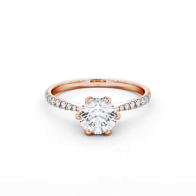 Round Diamond Engagement Ring 18K Rose Gold Solitaire With Side Stones - Corinne ENRD98S_RG_HAND