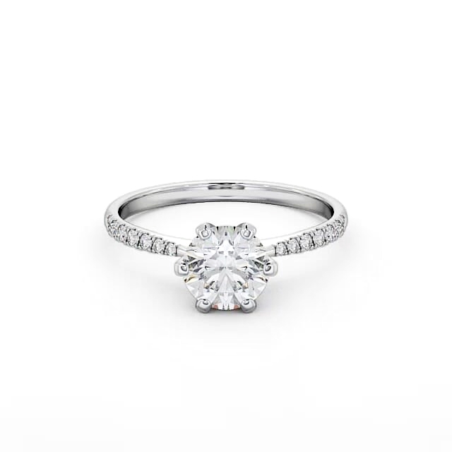 Round Diamond Engagement Ring 9K White Gold Solitaire With Side Stones - Corinne ENRD98S_WG_HAND