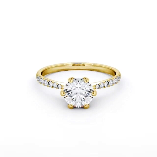 Round Diamond Engagement Ring 18K Yellow Gold Solitaire With Side Stones - Corinne ENRD98S_YG_HAND