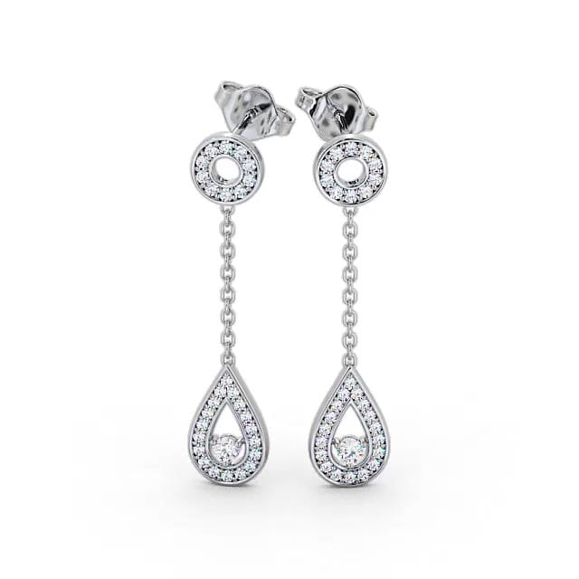 Drop Round Diamond Earrings 18K White Gold - Yasmine ERG102_WG_EAR