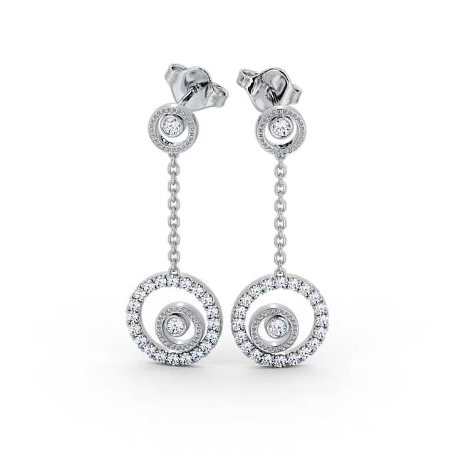 Drop Round Diamond Earrings 18K White Gold - Esther ERG104_WG_EAR