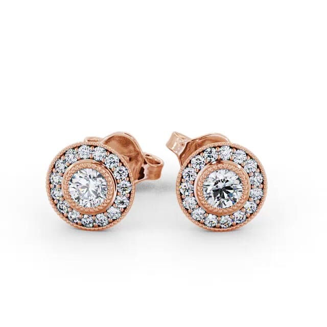 Halo Round Diamond Earrings 18K Rose Gold - Tegan ERG115_RG_EAR