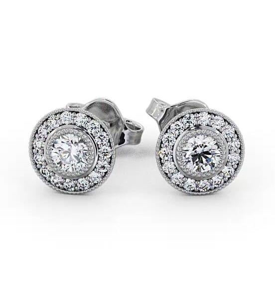 Halo Round Diamond Vintage Style Earrings 18K White Gold ERG115_WG_THUMB2 