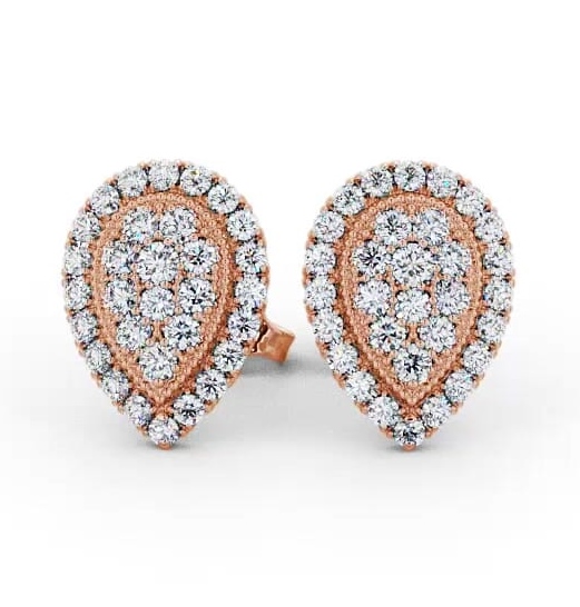 Cluster Round Diamond 1.05ct Pear Design Earrings 9K Rose Gold ERG116_RG_THUMB1