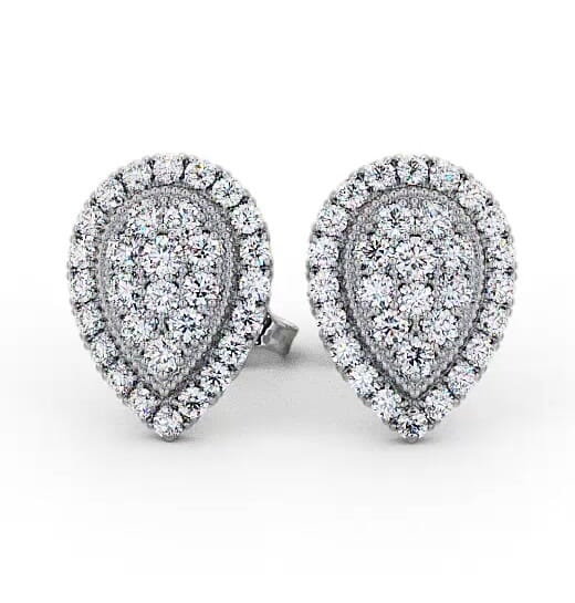Cluster Round Diamond 1.05ct Pear Design Earrings 18K White Gold ERG116_WG_THUMB2 