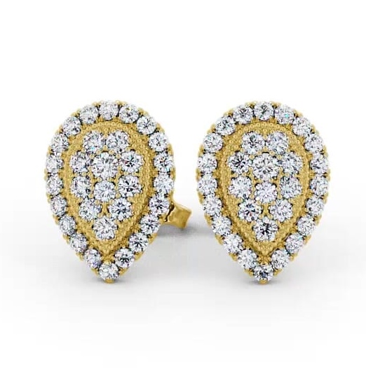 Cluster Round Diamond 1.05ct Pear Design Earrings 9K Yellow Gold ERG116_YG_THUMB1