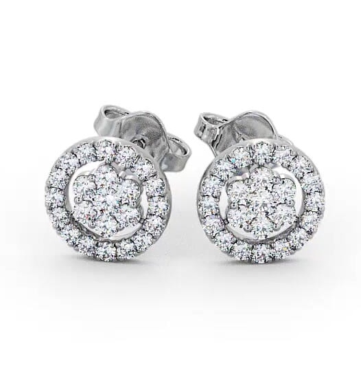 Cluster Round Diamond Halo Style Earrings 18K White Gold ERG118_WG_THUMB1