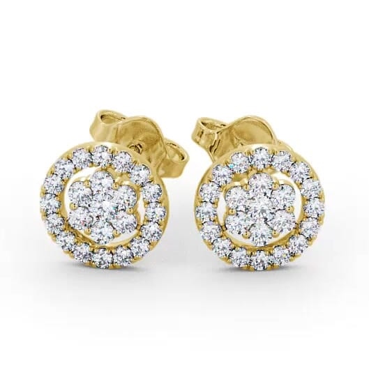 Cluster Round Diamond Halo Style Earrings 9K Yellow Gold ERG118_YG_THUMB1