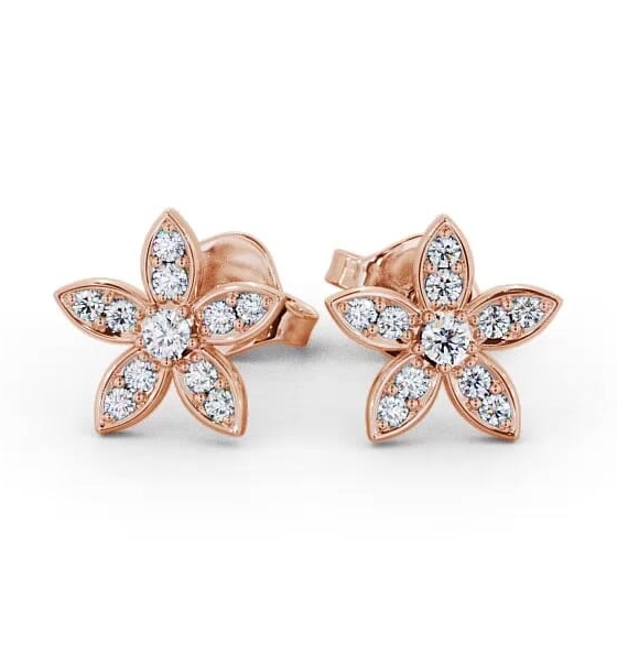 Floral Design Round Diamond Cluster Earrings 18K Rose Gold ERG121_RG_THUMB2 