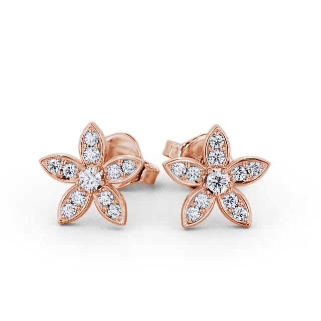 Floral Design Round Diamond Earrings 18K Rose Gold - Loretta ERG121_RG_EAR