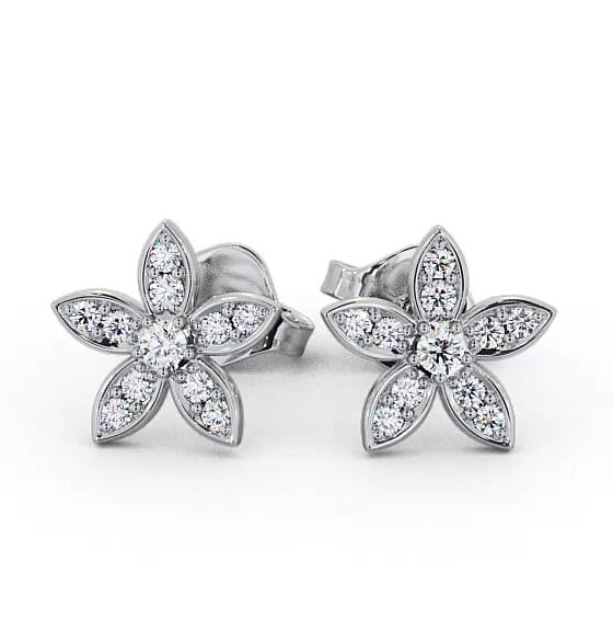 Floral Design Round Diamond Cluster Earrings 9K White Gold ERG121_WG_THUMB1