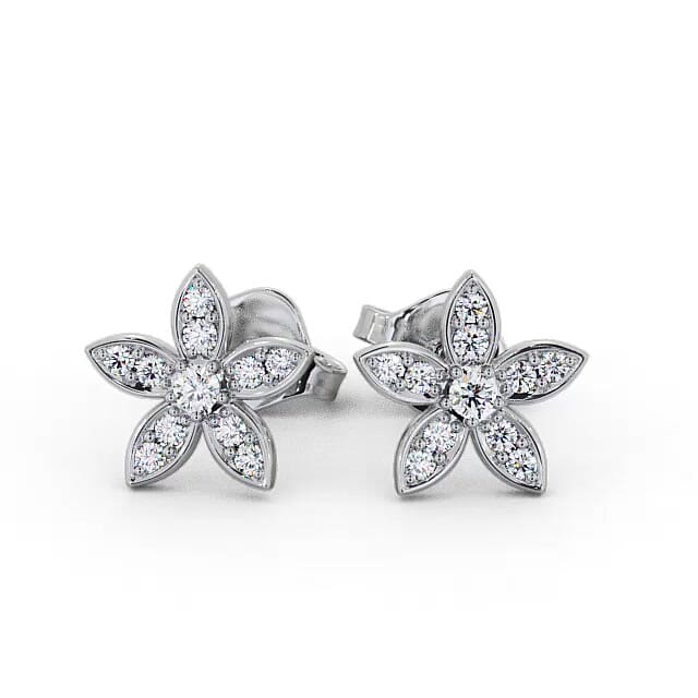 Floral Design Round Diamond Earrings 18K White Gold - Loretta ERG121_WG_EAR