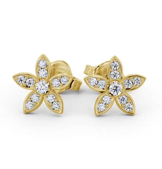 Floral Design Round Diamond Cluster Earrings 9K Yellow Gold ERG121_YG_THUMB2 