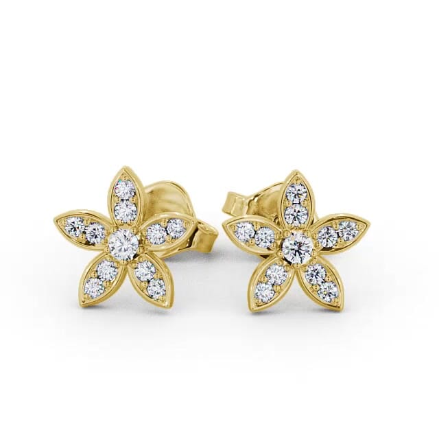 Floral Design Round Diamond Earrings 9K Yellow Gold - Loretta ERG121_YG_EAR