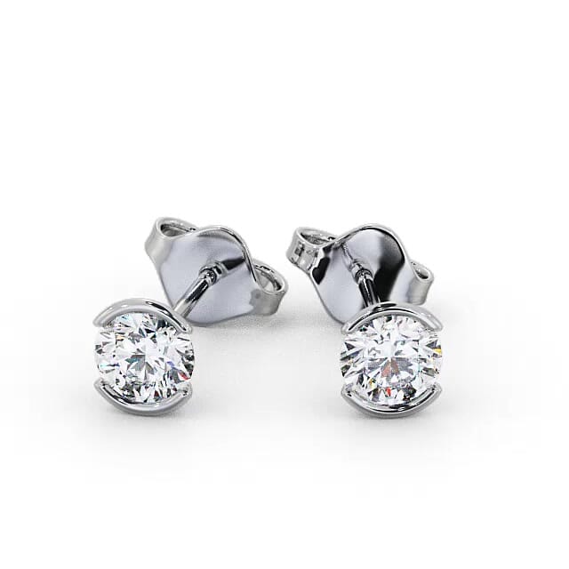 Round Diamond Open Bezel Stud Earrings 18K White Gold - Kelsee ERG125_WG_EAR