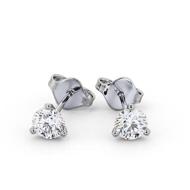Round Diamond Three Claw Stud Earrings 18K White Gold - Fay ERG126_WG_EAR