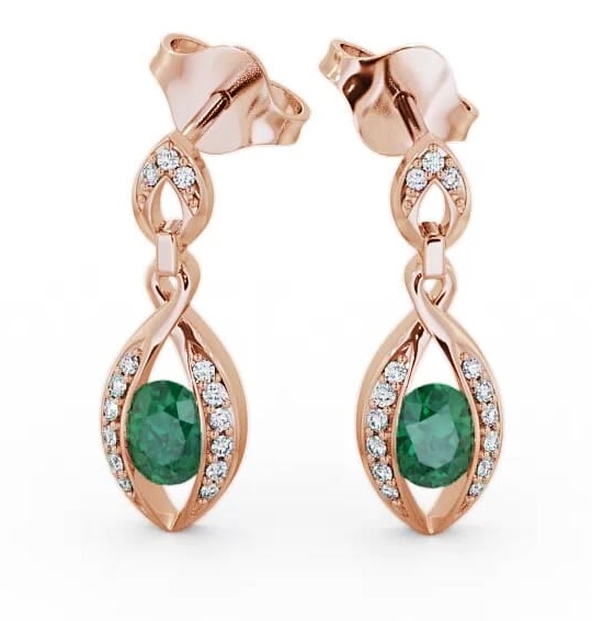 Drop Style Emerald and Diamond 1.16ct Earrings 9K Rose Gold ERG12GEM_RG_EM_THUMB1