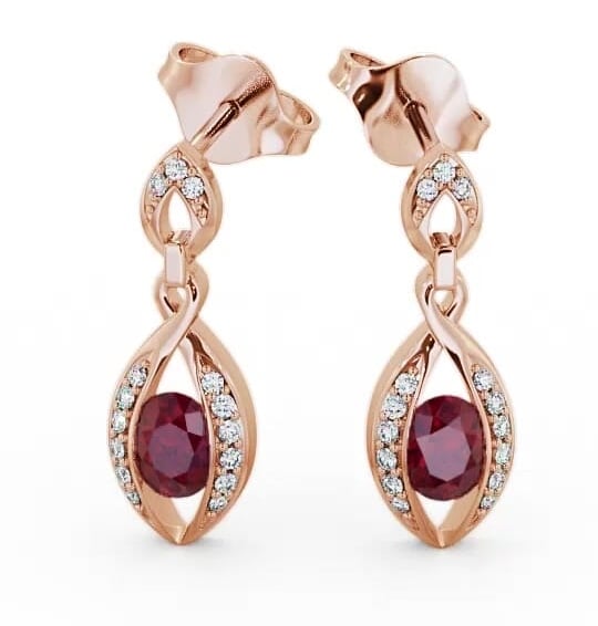 Drop Style Ruby and Diamond 1.32ct Earrings 9K Rose Gold ERG12GEM_RG_RU_THUMB1