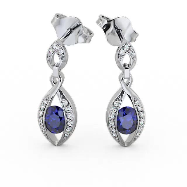 Drop Style Blue Sapphire and Diamond 1.32ct Earrings 18K White Gold - Jaleesa ERG12GEM_WG_BS_EAR