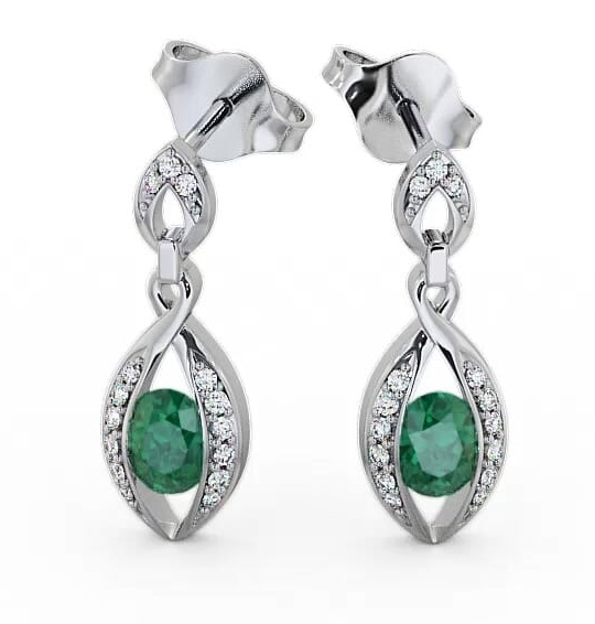 Drop Style Emerald and Diamond 1.16ct Earrings 18K White Gold ERG12GEM_WG_EM_THUMB1
