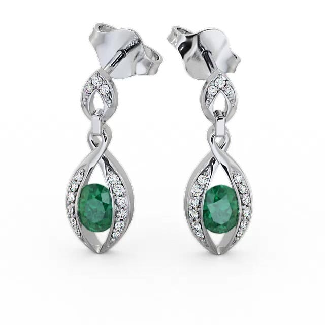 Drop Style Emerald and Diamond 1.16ct Earrings 18K White Gold - Jaleesa ERG12GEM_WG_EM_EAR