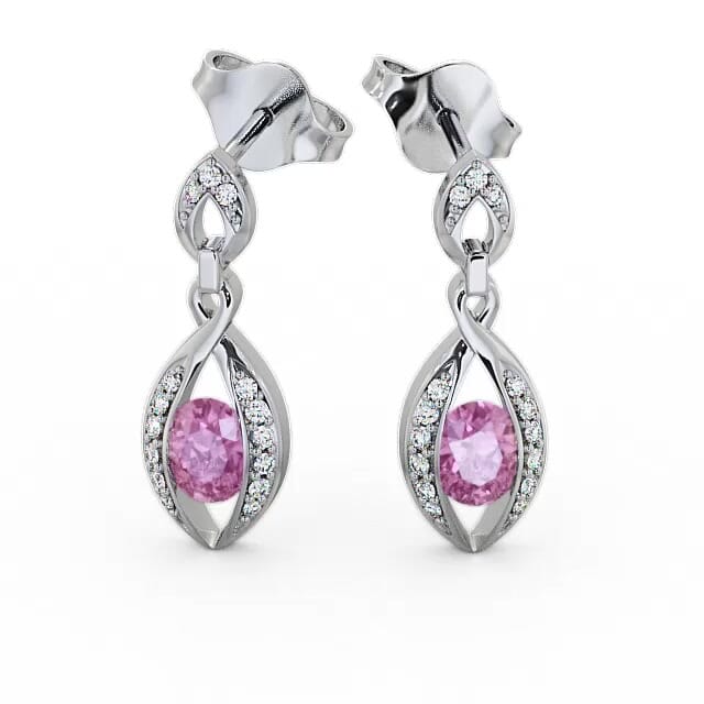 Drop Style Pink Sapphire and Diamond 1.32ct Earrings 18K White Gold - Jaleesa ERG12GEM_WG_PS_EAR