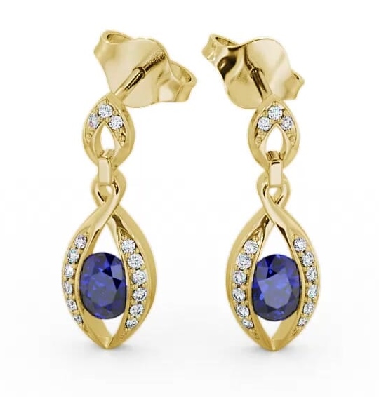 Drop Style Blue Sapphire and Diamond 1.32ct Earrings 9K Yellow Gold ERG12GEM_YG_BS_THUMB1