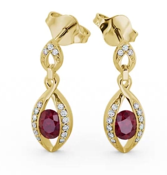 Drop Style Ruby and Diamond 1.32ct Earrings 9K Yellow Gold ERG12GEM_YG_RU_THUMB1