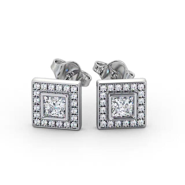 Halo Princess Diamond Earrings 18K White Gold - Razan ERG131_WG_EAR