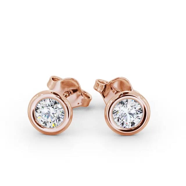 Round Diamond Open Bezel Stud Earrings 18K Rose Gold - Avie ERG133_RG_EAR
