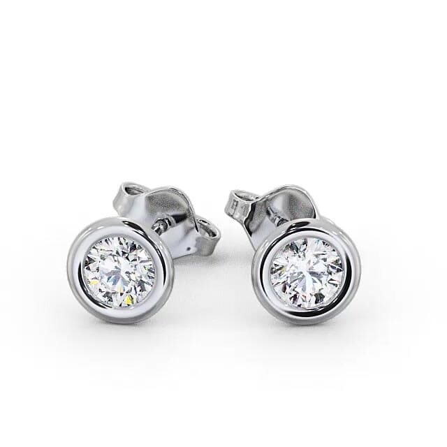 Round Diamond Open Bezel Stud Earrings 18K White Gold - Avie ERG133_WG_EAR