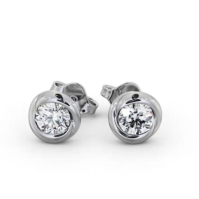 Round Diamond Bezel Stud Earrings 18K White Gold - Elena ERG135_WG_EAR
