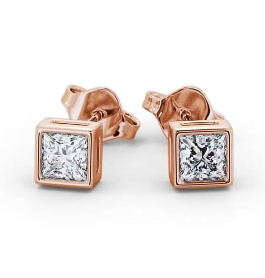 Princess Diamond Bezel Stud Earrings 9K Rose Gold ERG136_RG_THUMB1