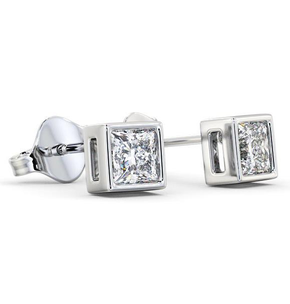 Princess Diamond Bezel Stud Earrings 9K White Gold ERG136_WG_THUMB1 